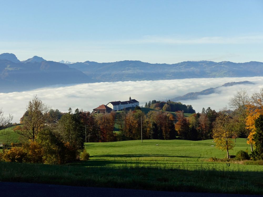 Kloster Berg Sion und Nebel über dem Zürichsee