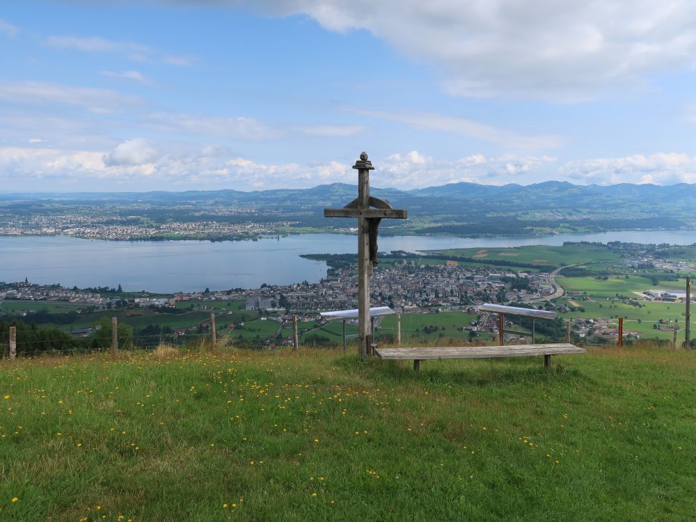 Kreuz mit Sitzbank und Zürichsee