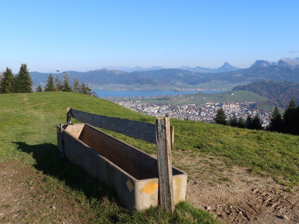 Brunnen und Blick Richtung Sihlsee