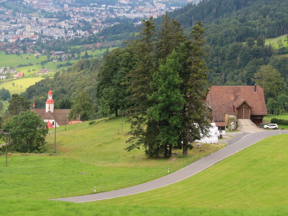 Wallfahrtskirche und Bauernhof bei Hergiswald