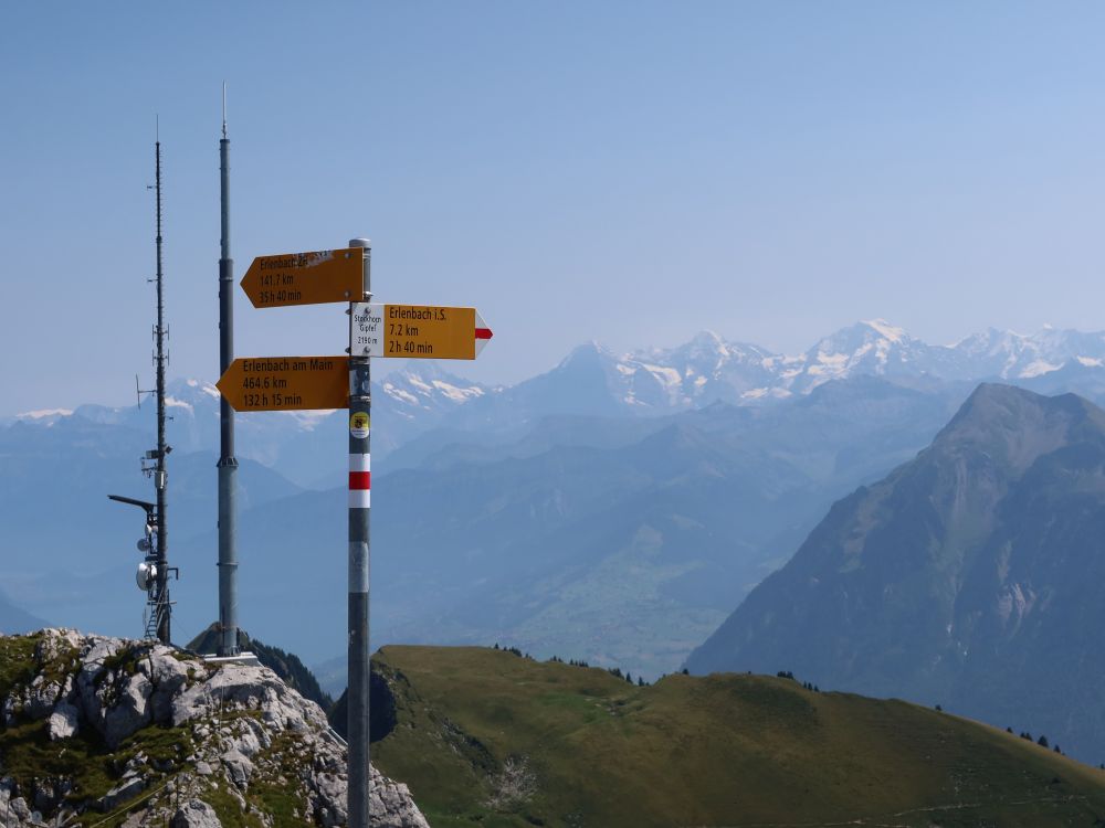 Wanderwegweiser mit Eiger, Mönch und Jungfrau
