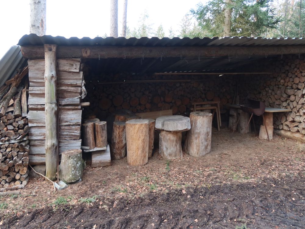 Hütte aus Brennholz