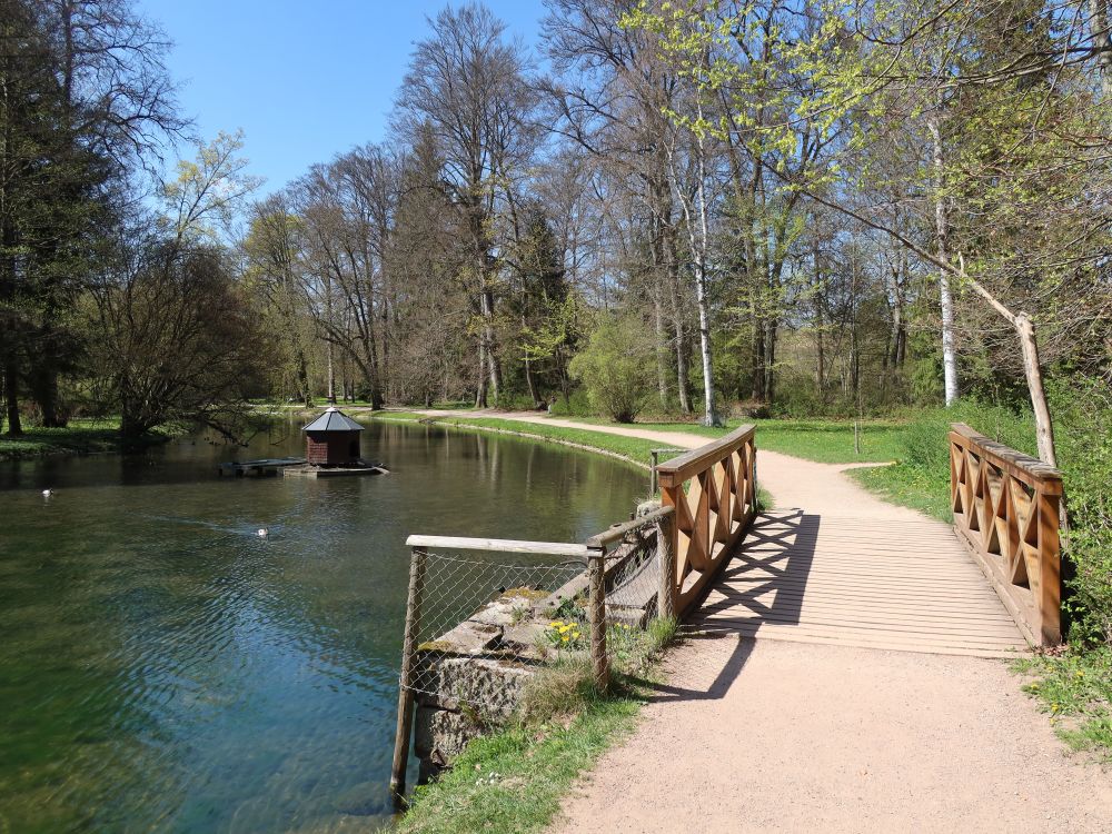 Teich mit Entenhaus im Park