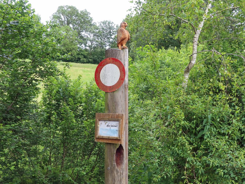 Verbotsschild mit Holzfigur