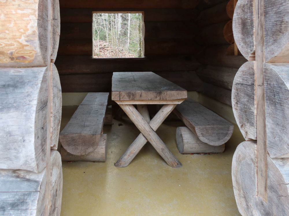 Sitzgruppe in einer Blockhütte