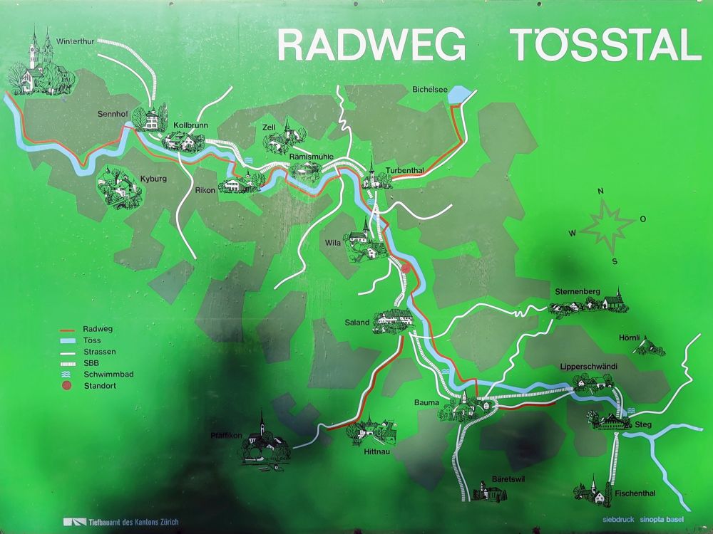 Karte zum Radweg Tösstal