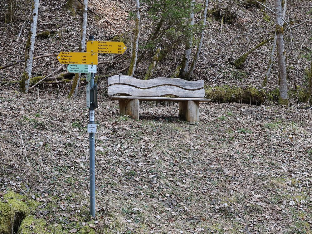 Sitzbank und Wanderwegweiser