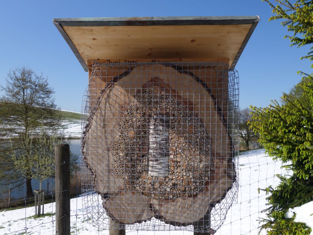 Bienenhotel hinter Gitter